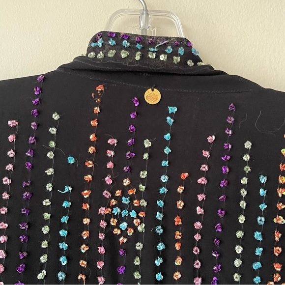 ANTIK BATIK open sequence texture black blazer jacket - Picture 4 of 9